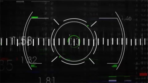 Incoming waveform traversing scale, central HUD reticle rotating and pulsing, Stock Footage 328266388