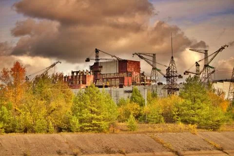 The Incomplete Reactor With Cranes Stock Photos