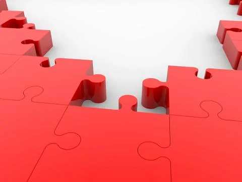 Incomplete rows of puzzle pieces in red color Stock Illustration
