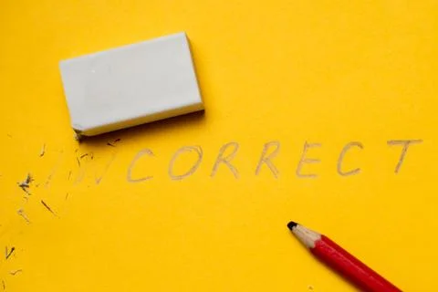 Incorrect and correct on a yellow background. correction concept. Stock Photos