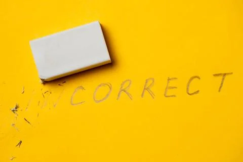 Incorrect and correct on a yellow background. correction concept. Stock Photos