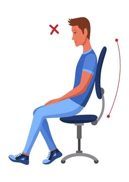 Incorrect back sitting position. Bad sitting posture. Vector illustration in Illustrazione stock