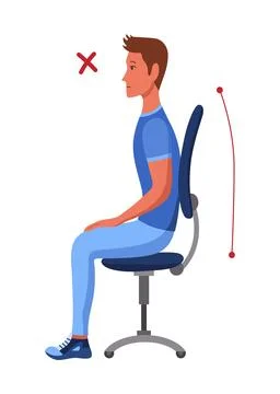 Incorrect back sitting position. Bad sitting posture. Vector illustration in Stock Illustration