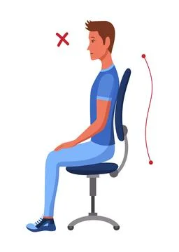 Incorrect back sitting position. Bad sitting posture. Vector illustration in Stock Illustration