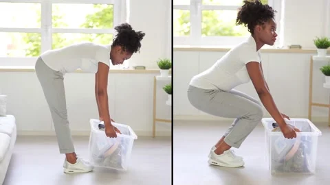 Incorrect Box Lifting Posture Stock Footage 218737195