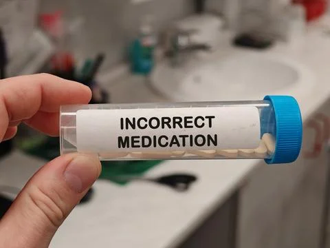 INCORRECT MEDICATION medication safety topic for errors misuse adverse effects Stockfoto's