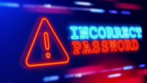 Incorrect Password Warning Alert Screen loop Blinking glitch Animation. Stock Footage 246261794