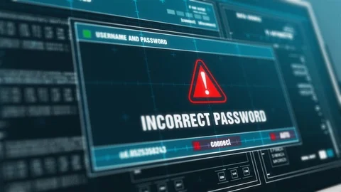 Incorrect Password Warning System Security Alert error message Computer Screen. Video stock 88293284