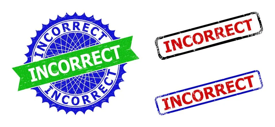 INCORRECT Rosette and Rectangle Bicolor Stamp Seals with Unclean Textures Stock Illustration