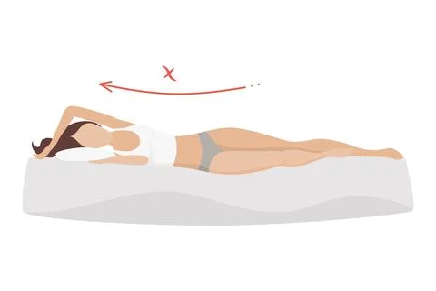 Incorrect sleeping body posture. Not healthy sleeping position spine in various Stock Illustration