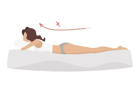 Incorrect sleeping body posture. Not healthy sleeping position spine in various Stock Illustration