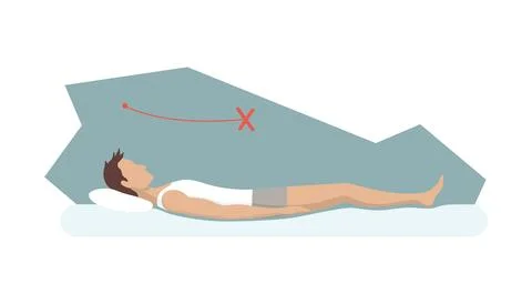 Incorrect sleeping body posture. Not healthy sleeping position spine in various Stock Illustration