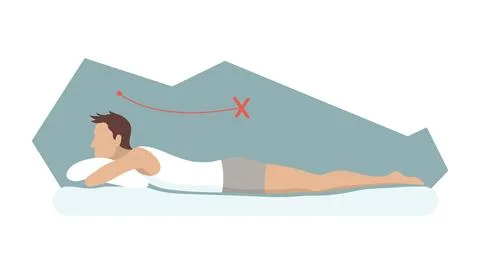 Incorrect sleeping body posture. Not healthy sleeping position spine in various Stock Illustration