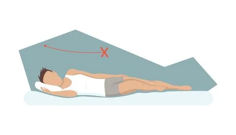 Incorrect sleeping body posture. Not healthy sleeping position spine in various Stock Illustration