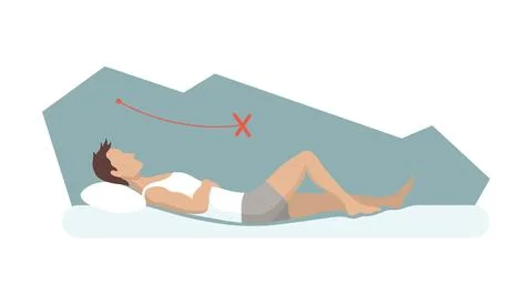Incorrect sleeping body posture. Not healthy sleeping position spine in various Stock Illustration