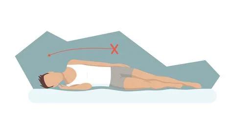 Incorrect sleeping body posture. Not healthy sleeping position spine in various Stock Illustration