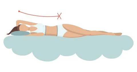 Incorrect sleeping body posture. Not healthy sleeping position spine in various Stock Illustration