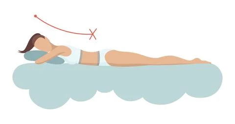 Incorrect sleeping body posture. Not healthy sleeping position spine in various Stock Illustration
