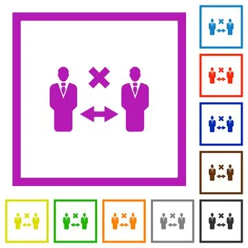 Incorrect social distancing flat framed icons Stock Illustration