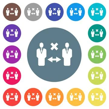 Incorrect social distancing flat white icons on round color backgrounds Illustrazione stock