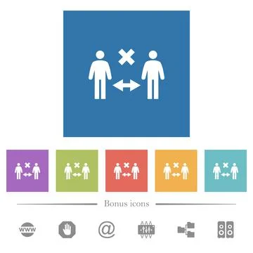 Incorrect social distancing flat white icons in square backgrounds Illustrazione stock