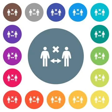 Incorrect social distancing flat white icons on round color backgrounds Illustrazione stock