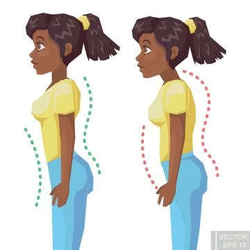 Incorrect standing posture make people have bad personality traits. Flat cart Иллюстрация