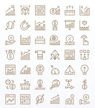 Increase 128x128 Vector Icon Pack with 42 Regular Line PIXEL Perfect Elements Stock Illustration