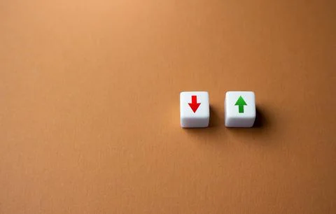 Increase and decrease. Arrows up and down. Rise and fall. Above and below. .. Stock Photos