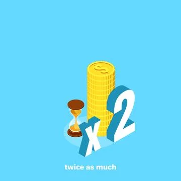 An increase in cash income by half, a stack of gold coins and an hourglass, a Stock Illustration