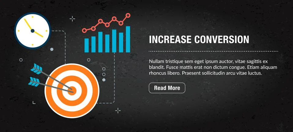 Increase conversion, banner internet with icons in vector. Stock Illustration
