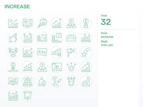 Increase Design Vector Icons featuring 32 PIXEL Perfect Thin Line Style Stock Illustration