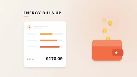 Increase in energy costs over a timeframe, highlighting bills rising from 84 to Видео 347591712