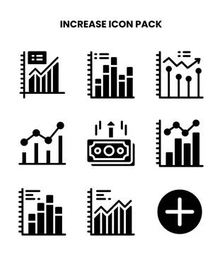 Increase Glyph Vector Icons Pack Stock Illustration