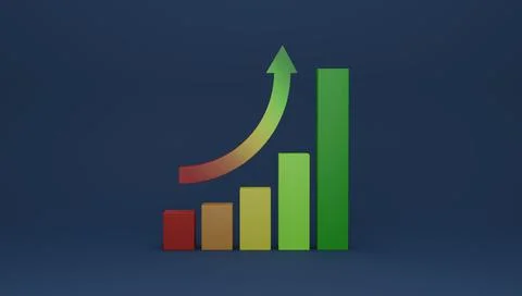 Increase graph with gradient point up arrow 3D rendering illustration Illustrazione stock