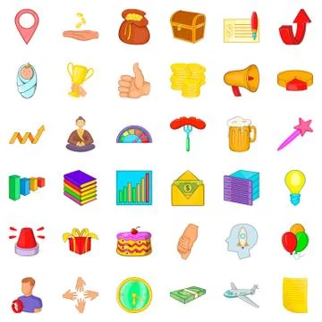 Increase icons set, cartoon style Stock Illustration