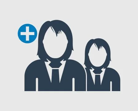 Increase or Add users Icon. Female symbol on gray background. Ilustração Stock