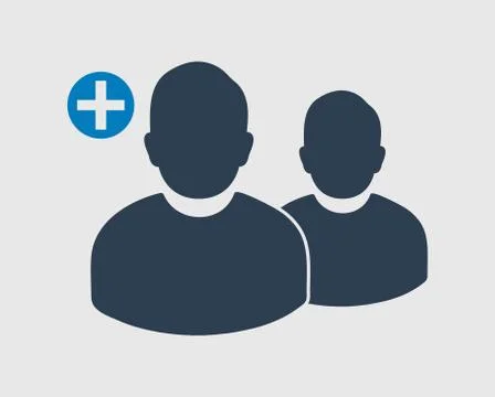 Increase or Add users Icon. Male symbol on gray background. Ilustração Stock