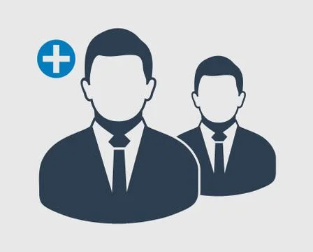 Increase or Add users Icon. Male symbol on gray background. Flat style vector Ilustração Stock