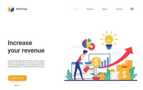 Increase revenue concept landing page, investor watering money tree to grow gold Stock Illustration