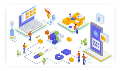 Increase storage space on mobile devices, vector illustration. Free 10GB mobile 库存插图