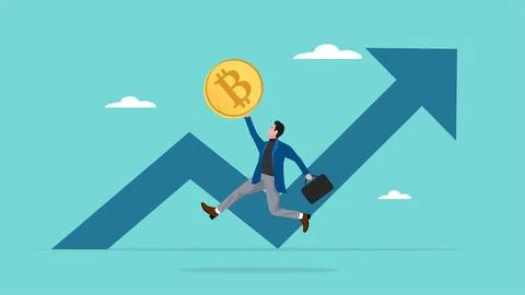 Increase in the value of the bitcoin currency, Bitcoin and crypto price ris.. 库存插图