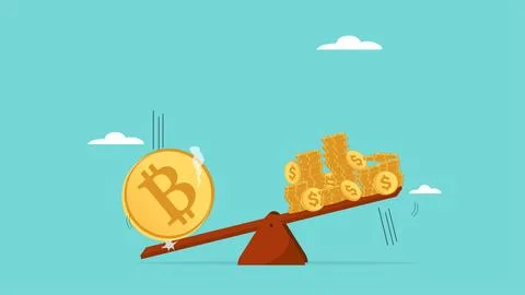 Increase in the value of the bitcoin currency, Bitcoin and crypto price ris.. Stock Illustration