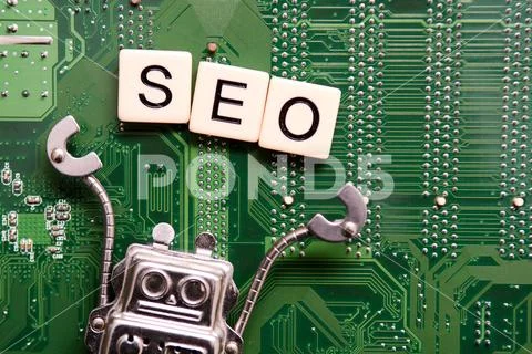 Increase web traffic to business website with SEO or SEM robot marketing tool Stock Photos