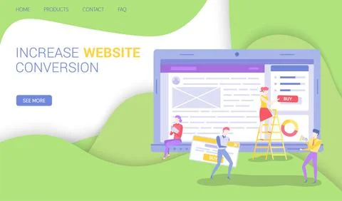 Increase website conversion concept. Colleagues work with creation of marketing Illustrazione stock