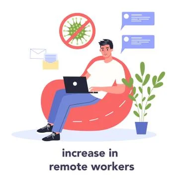 Increasing amount of people working from home. Male character Stock Illustration