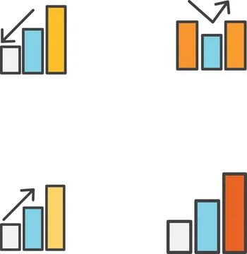 Increasing bar chart icons with arrows Stock Illustration