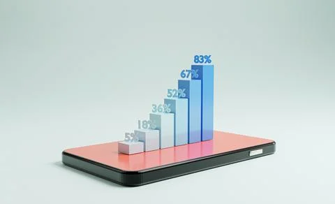 Increasing bar graph colour shading on smartphone for investment trading on.. Ilustración de archivo