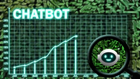 Increasing chatbot demand, users, and market value graph animation Stock Footage 253555801