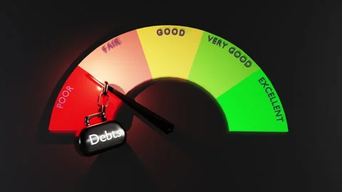 Increasing Debt Meter with dial (Dark BG, Straight On View) Stock-Footage 314791710